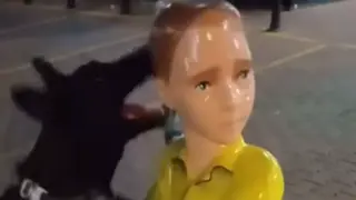 Мъж насъсква кучетата си срещу фигурки на деца в Костинброд ВИДЕО