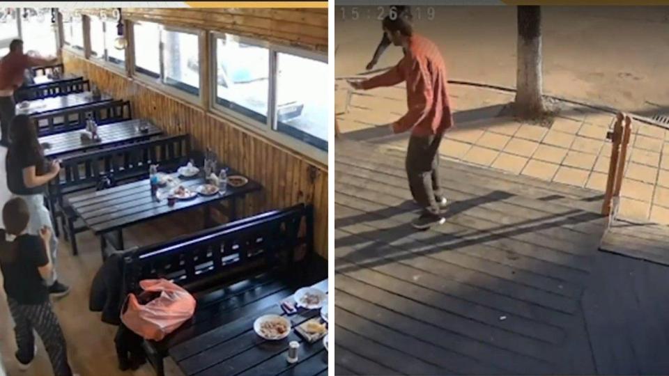 Психично болен мъж вилня с нож в столичен ресторант (видео)