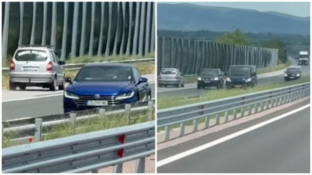 Кола с надпис "ковано желязо" кара с километри в насрещното на "Тракия"