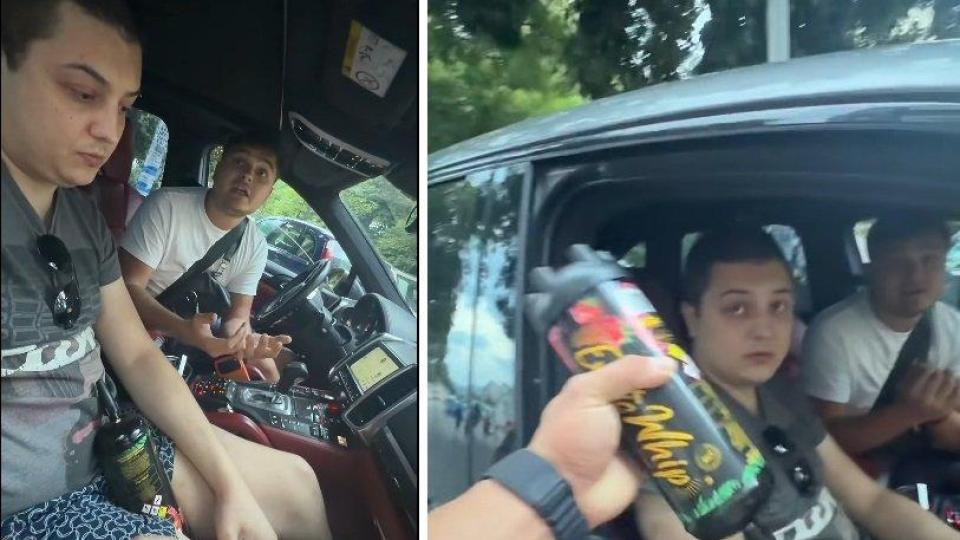 "Моля ви, моля ви, моля ви!": Заснеха пловдивчанин с условни присъди с райски газ зад волана (видео)